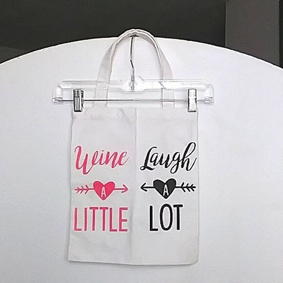 Wine Bag Canvas Sewn Divider "Wine a Little Laugh a Lot" - Picture 1 of 5